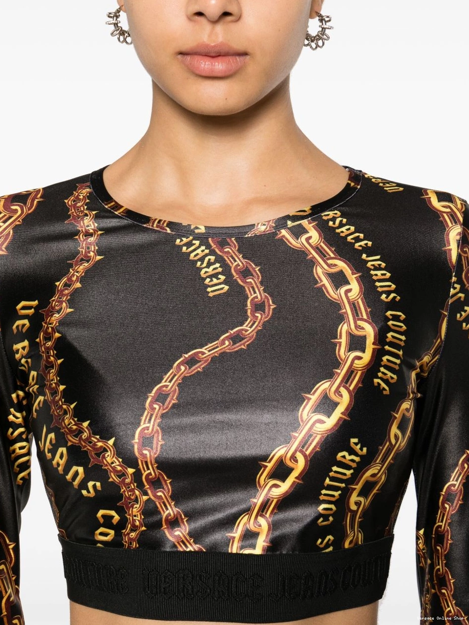 Cheap Versace Chain crop Jeans Women Couture Couture top 0814